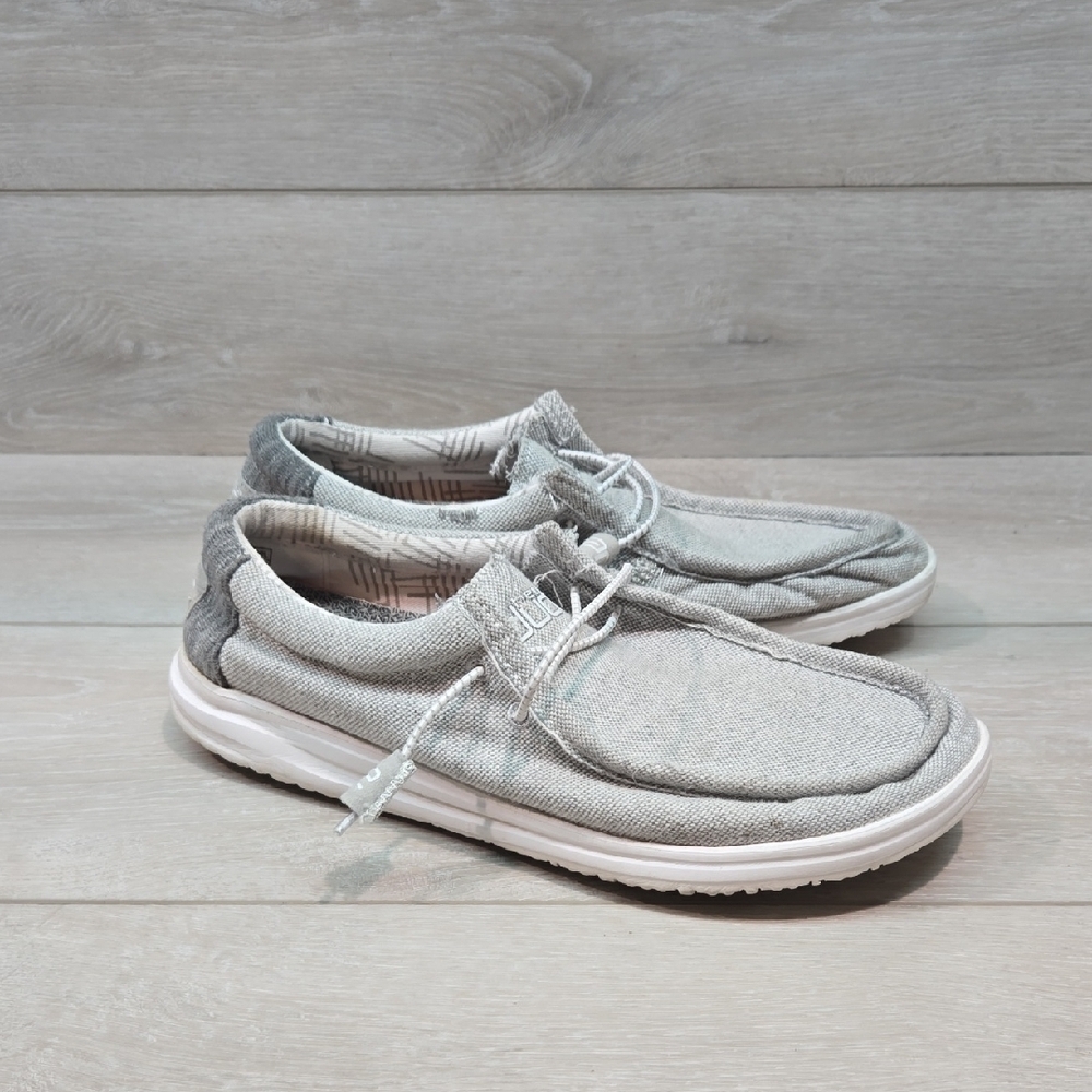 Hey Dude Mens Wally Free Linen Pearl Light Gray Loafers Slip On Shoes Sz 9